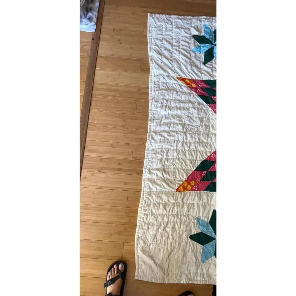 Vintage Handmade Lone Star Quilt 65x82 Star of Bethlehem Colorful Folk Art